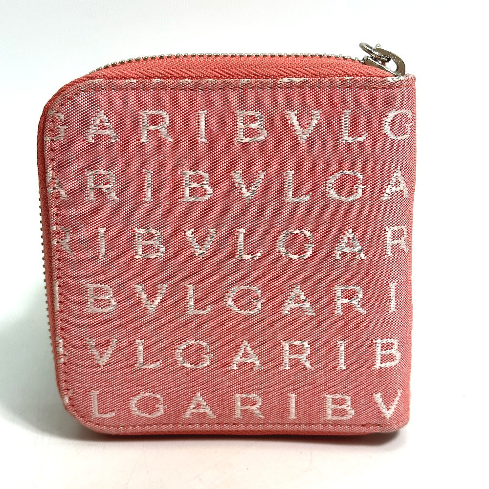 BVLGARI Folded wallet canvas pink Logo mania Compact wallet Women Used Authentic