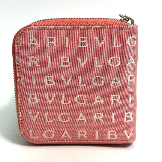 BVLGARI Folded wallet canvas pink Logo mania Compact wallet Women Used Authentic