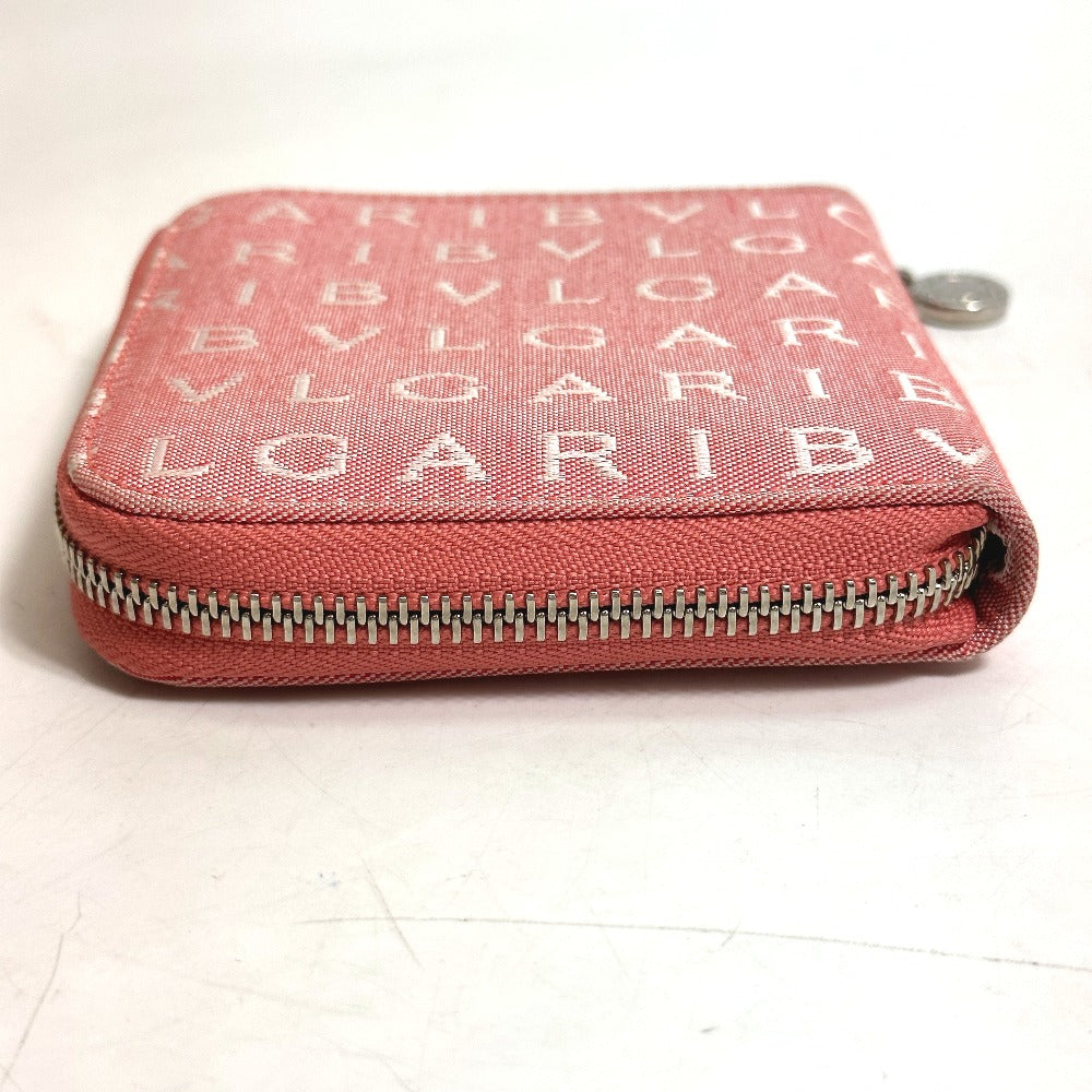 BVLGARI Folded wallet canvas pink Logo mania Compact wallet Women Used Authentic