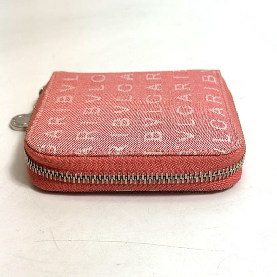 BVLGARI Folded wallet canvas pink Logo mania Compact wallet Women Used Authentic