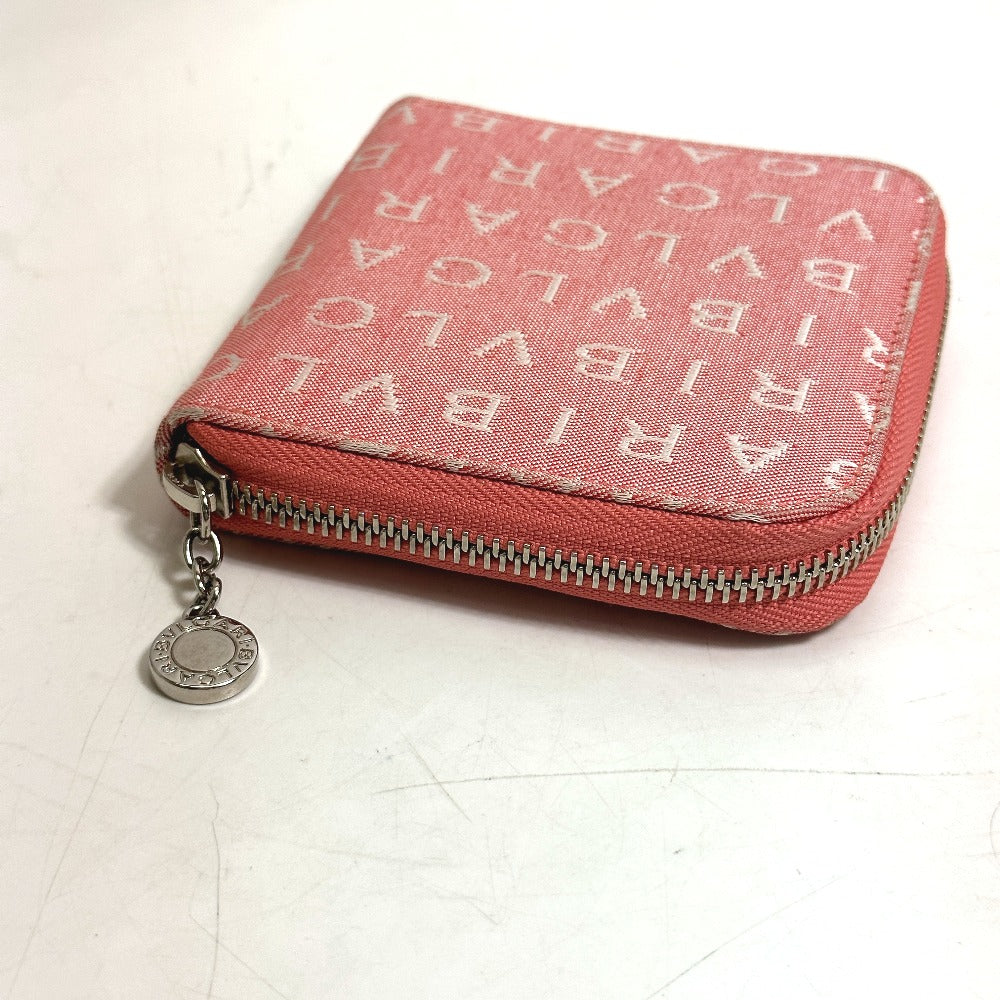 BVLGARI Folded wallet canvas pink Logo mania Compact wallet Women Used Authentic