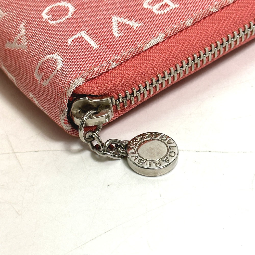 BVLGARI Folded wallet canvas pink Logo mania Compact wallet Women Used Authentic