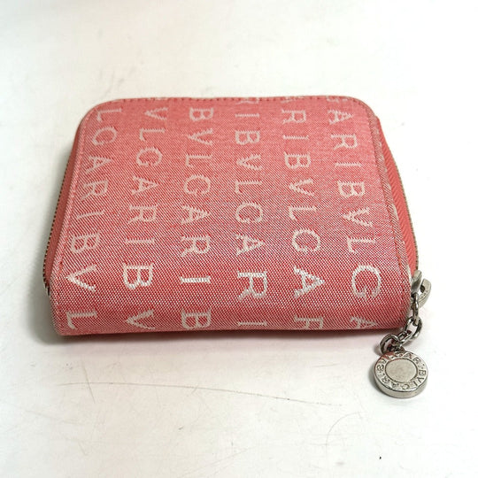 BVLGARI Folded wallet canvas pink Logo mania Compact wallet Women Used Authentic
