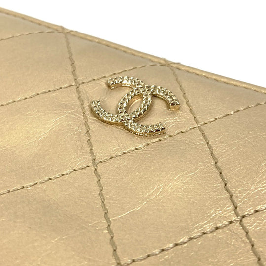 CHANEL Long Wallet Purse Calfskin gold COCO Mark CC Matrasse quilting Women Used Authentic