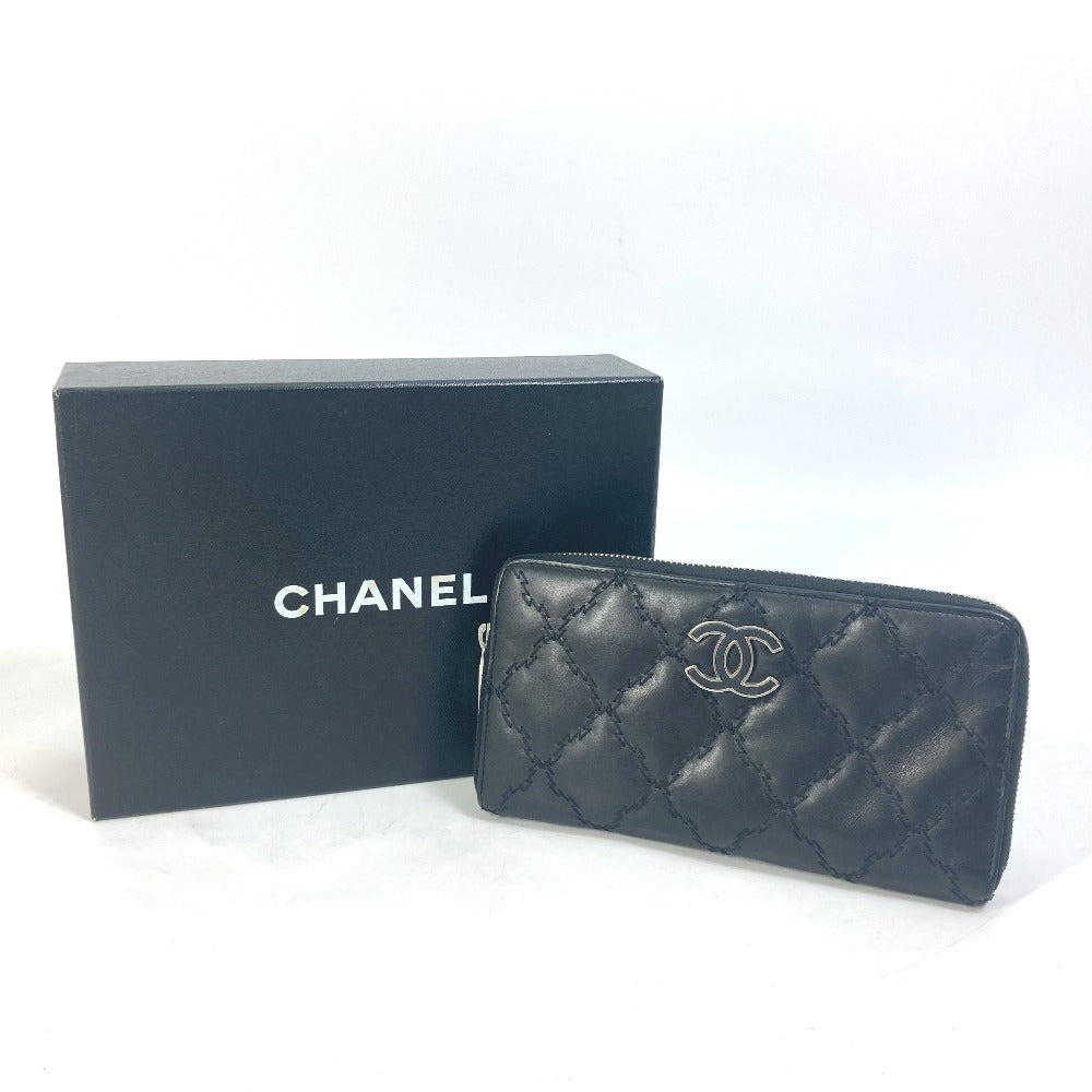 CHANEL Long Wallet Purse lambskin black COCO Mark CC Matrasse quilting Women Used Authentic