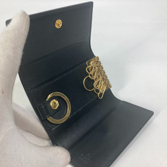 GUCCI Key case Key holder  547588 leather black logo six hooks key Women Used Authentic