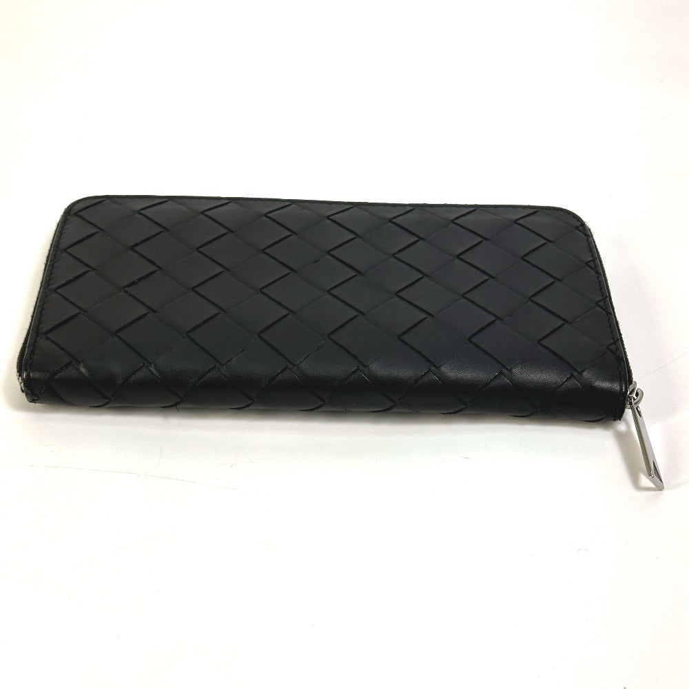 BOTTEGAVENETA Long Wallet Purse 593217 leather black Maxi INTRECCIATO mens Used Authentic