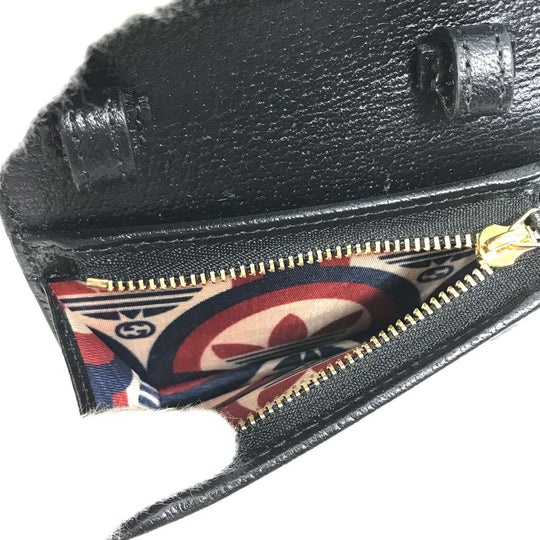 GUCCI Folded wallet 702248 leather black logo adidas collaboration Shoulder wallet Women Used Authentic