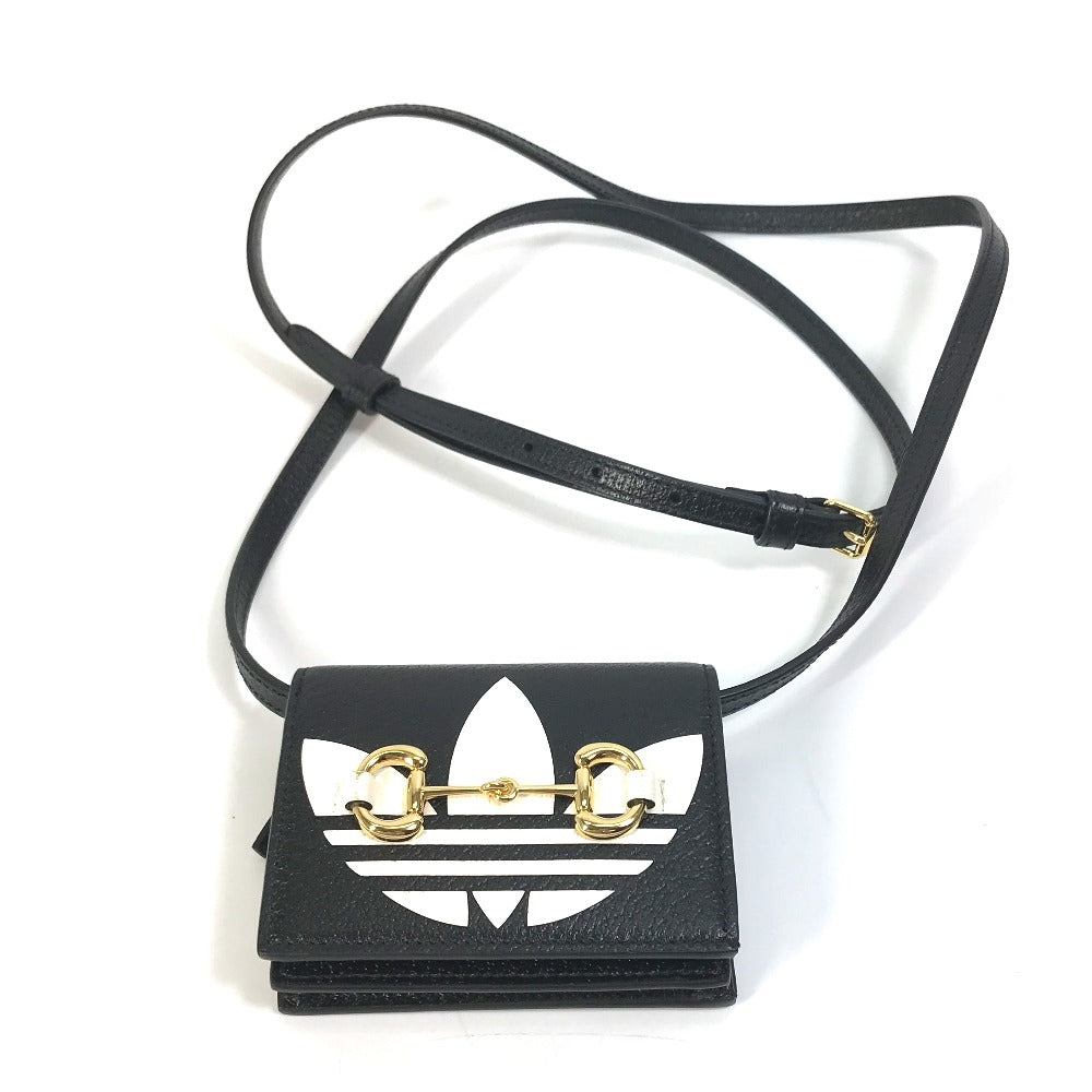 GUCCI Folded wallet 702248 leather black logo adidas collaboration Shoulder wallet Women Used Authentic