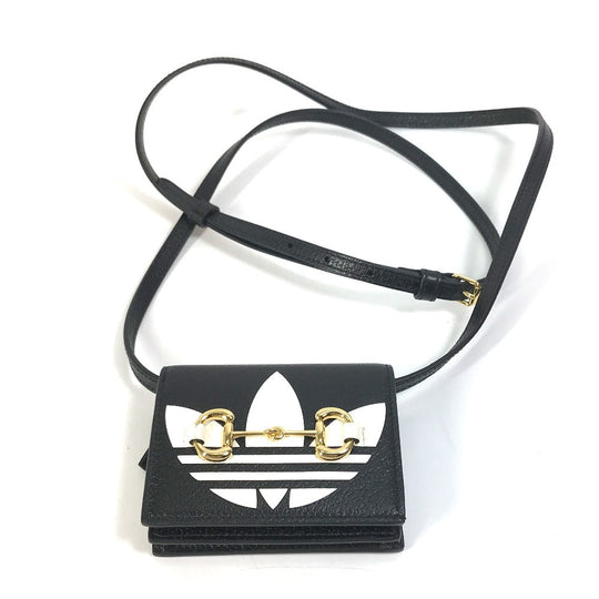 GUCCI Folded wallet 702248 leather black logo adidas collaboration Shoulder wallet Women Used Authentic