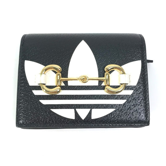 GUCCI Folded wallet 702248 leather black logo adidas collaboration Shoulder wallet Women Used Authentic