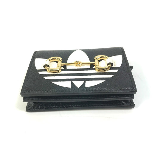 GUCCI Folded wallet 702248 leather black logo adidas collaboration Shoulder wallet Women Used Authentic