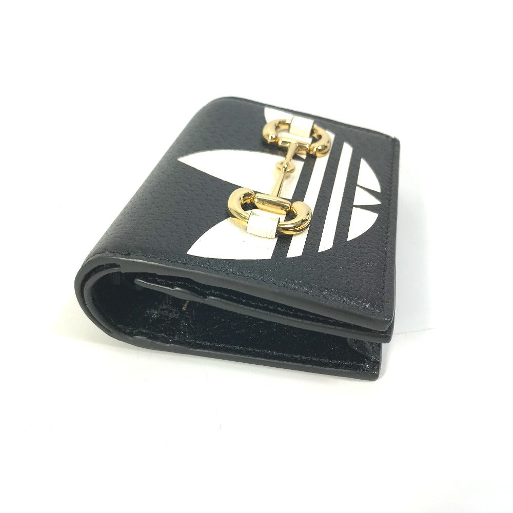 GUCCI Folded wallet 702248 leather black logo adidas collaboration Shoulder wallet Women Used Authentic