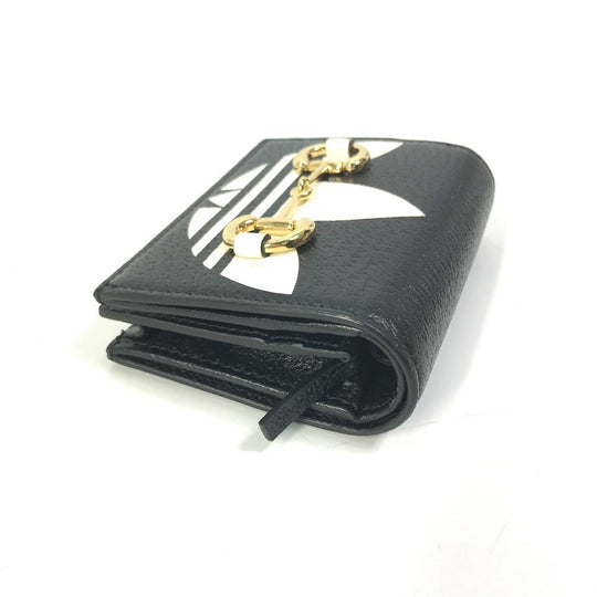 GUCCI Folded wallet 702248 leather black logo adidas collaboration Shoulder wallet Women Used Authentic
