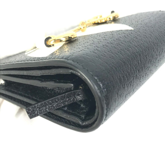 GUCCI Folded wallet 702248 leather black logo adidas collaboration Shoulder wallet Women Used Authentic