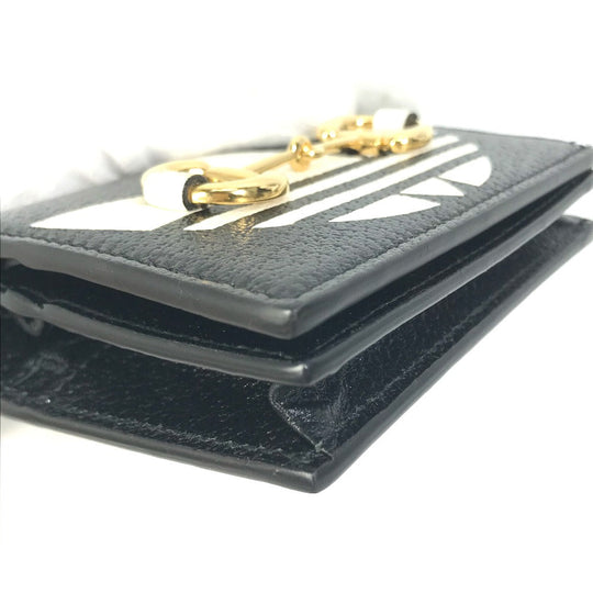 GUCCI Folded wallet 702248 leather black logo adidas collaboration Shoulder wallet Women Used Authentic