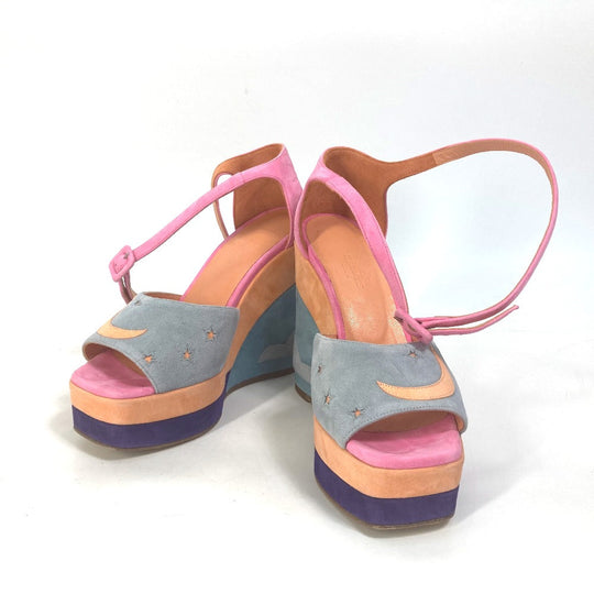HERMES Sandals suede multicolor Shoes heel wedge sole moon star moon star Women 36 Used Authentic