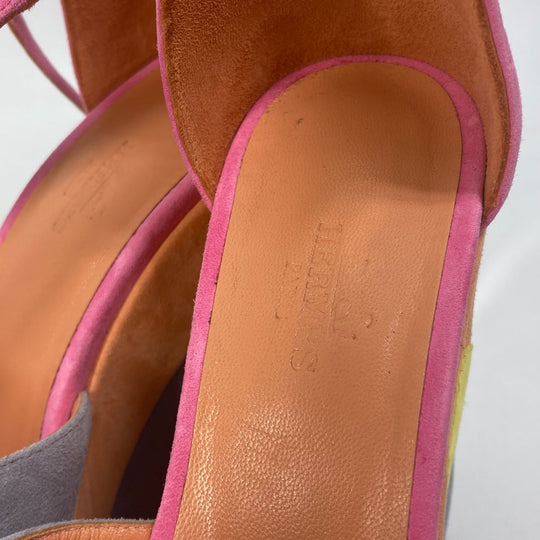 HERMES Sandals suede multicolor Shoes heel wedge sole moon star moon star Women 36 Used Authentic