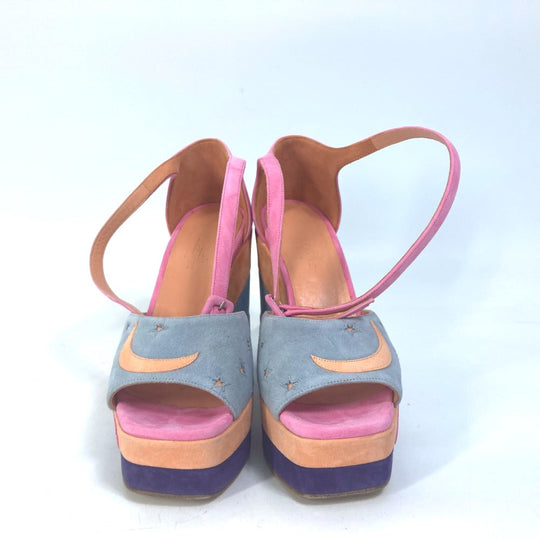 HERMES Sandals suede multicolor Shoes heel wedge sole moon star moon star Women 36 Used Authentic
