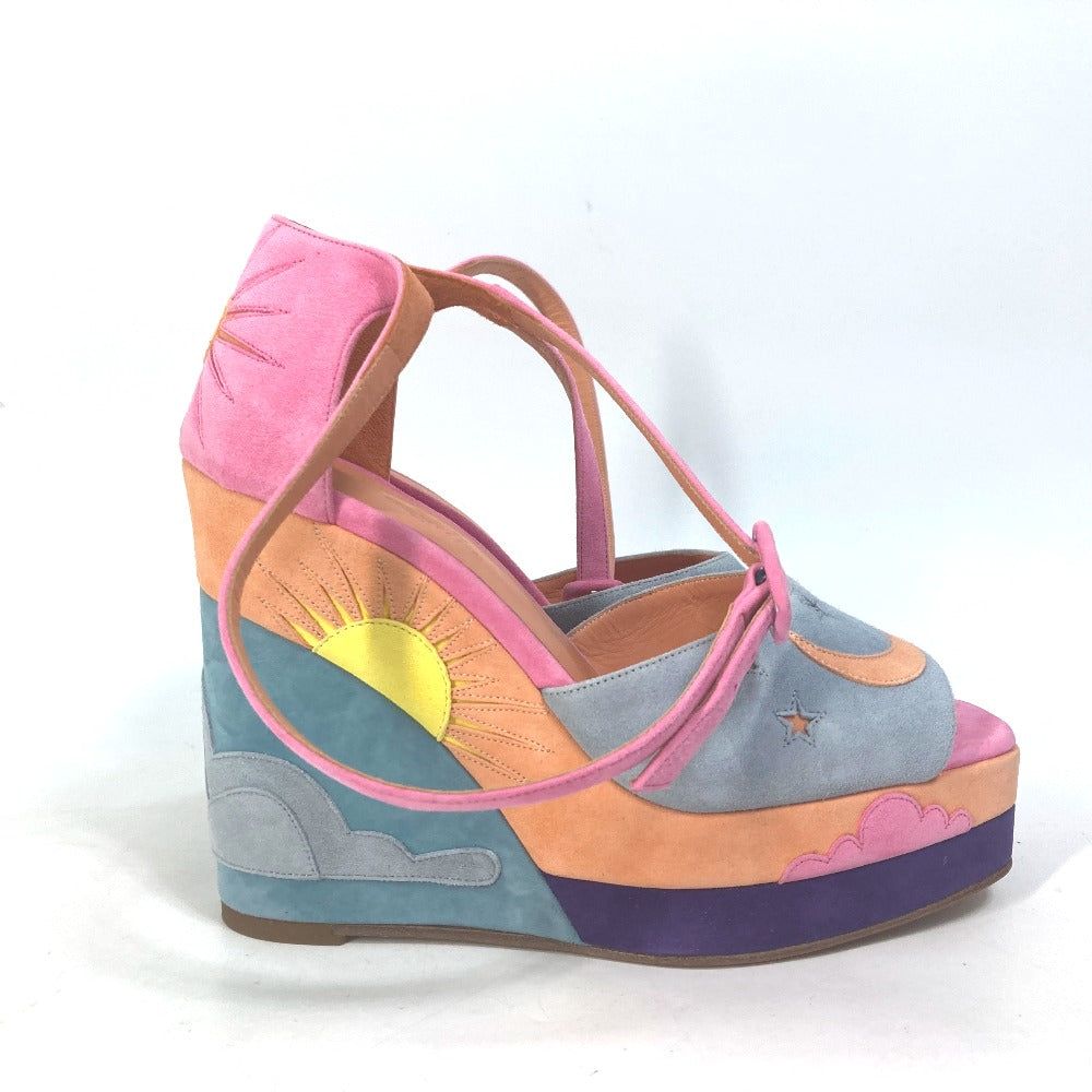 HERMES Sandals suede multicolor Shoes heel wedge sole moon star moon star Women 36 Used Authentic