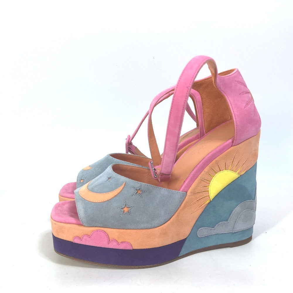 HERMES Sandals suede multicolor Shoes heel wedge sole moon star moon star Women 36 Used Authentic