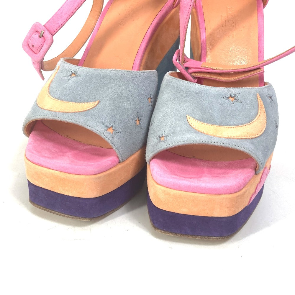 HERMES Sandals suede multicolor Shoes heel wedge sole moon star moon star Women 36 Used Authentic
