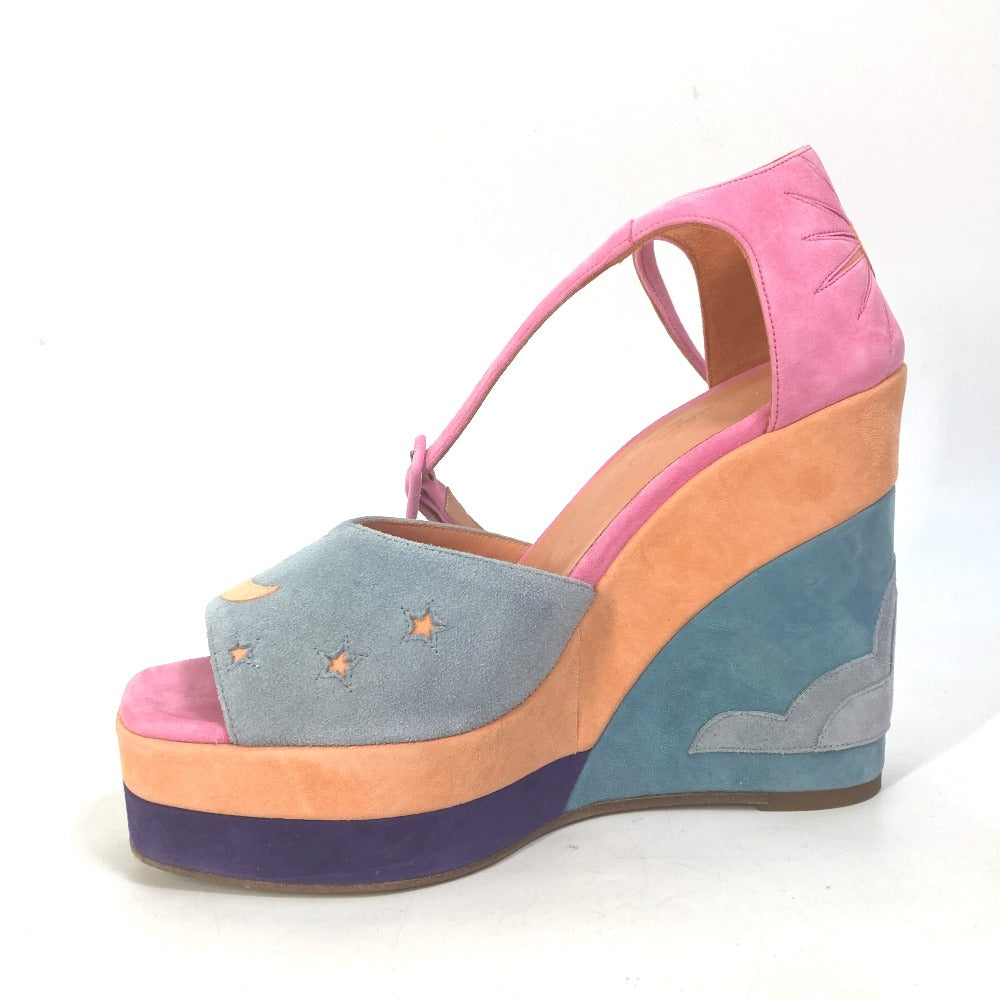 HERMES Sandals suede multicolor Shoes heel wedge sole moon star moon star Women 36 Used Authentic