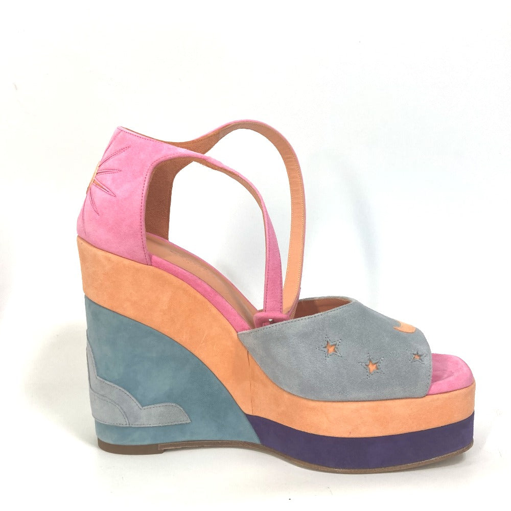 HERMES Sandals suede multicolor Shoes heel wedge sole moon star moon star Women 36 Used Authentic