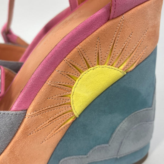 HERMES Sandals suede multicolor Shoes heel wedge sole moon star moon star Women 36 Used Authentic