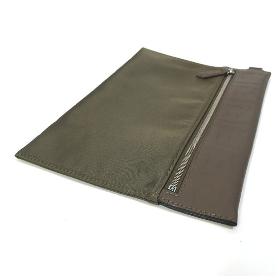 FENDI Pouch 7N0108 Nylon / leather khaki Zucca Women Used Authentic