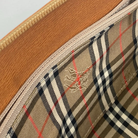 BURBERRY Handbag leather Brown logo Inner check Women Used Authentic