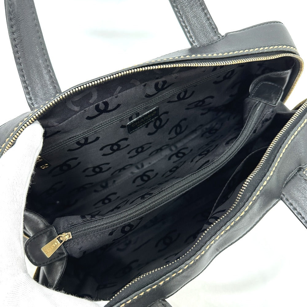 CHANEL Handbag Calfskin black CC COCO Mark Wild stitch Women Used Authentic