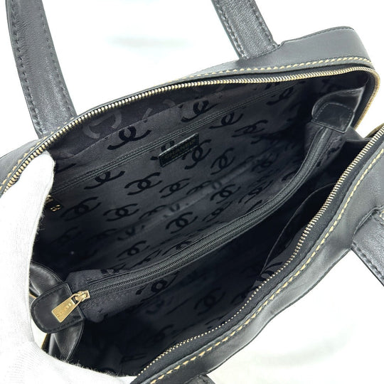 CHANEL Handbag Calfskin black CC COCO Mark Wild stitch Women Used Authentic