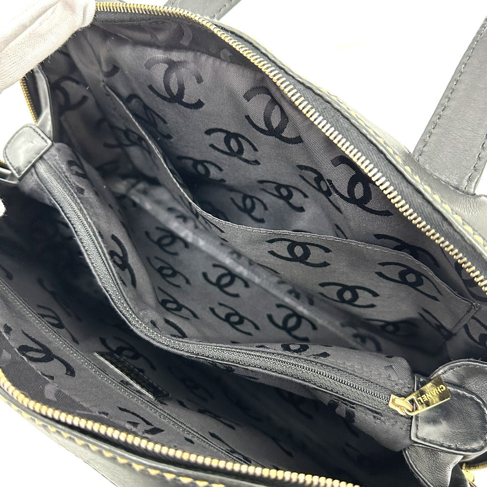 CHANEL Handbag Calfskin black CC COCO Mark Wild stitch Women Used Authentic