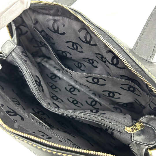 CHANEL Handbag Calfskin black CC COCO Mark Wild stitch Women Used Authentic