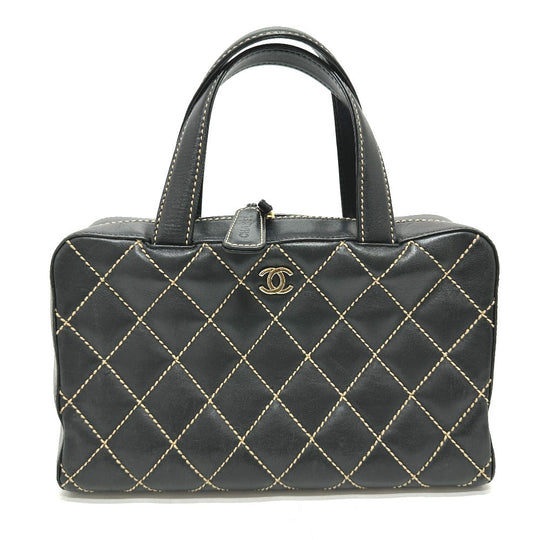CHANEL Handbag Calfskin black CC COCO Mark Wild stitch Women Used Authentic