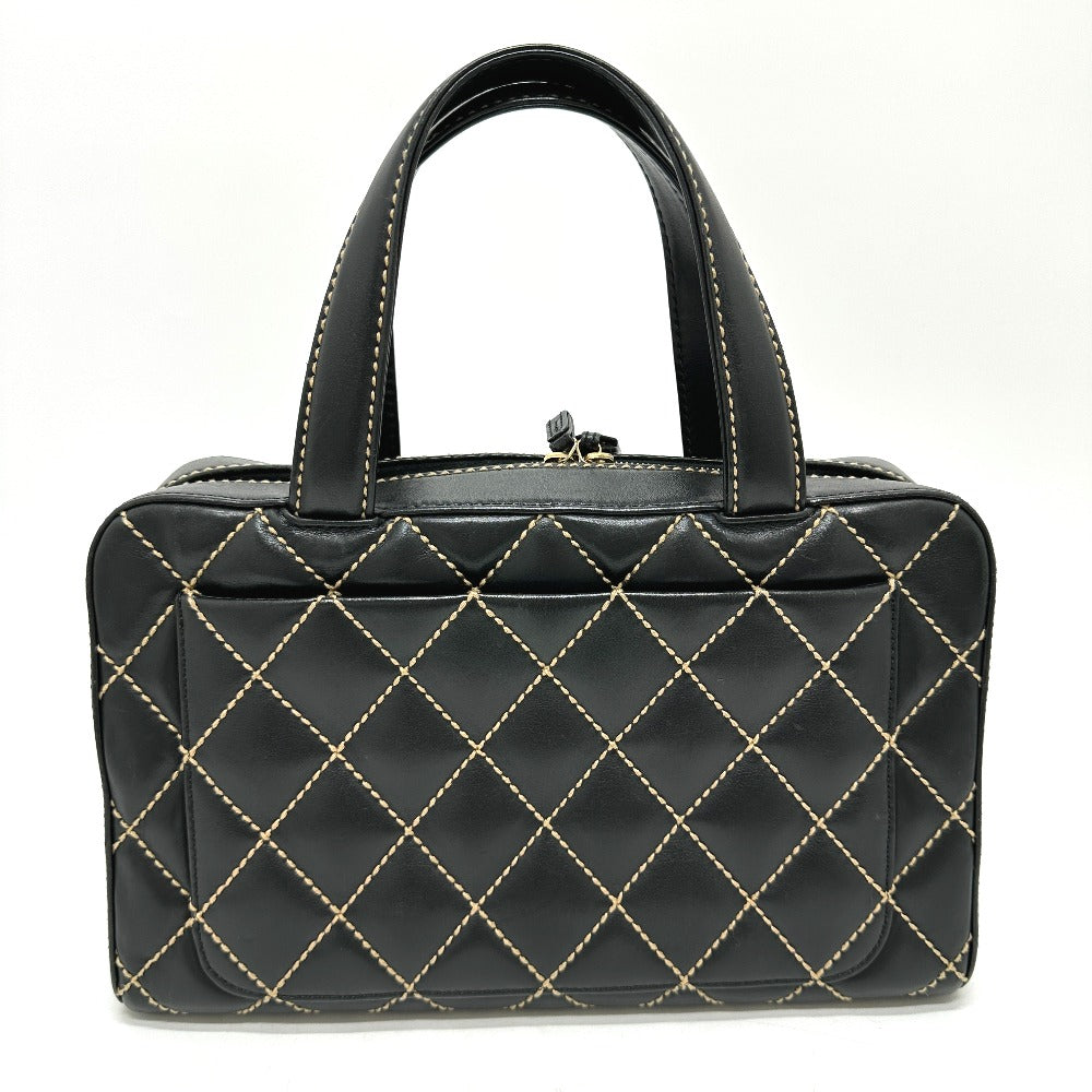 CHANEL Handbag Calfskin black CC COCO Mark Wild stitch Women Used Authentic