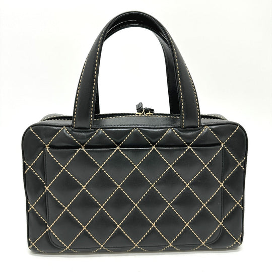 CHANEL Handbag Calfskin black CC COCO Mark Wild stitch Women Used Authentic