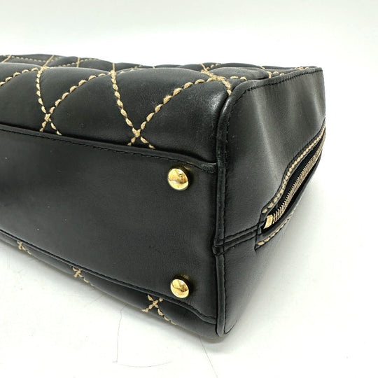 CHANEL Handbag Calfskin black CC COCO Mark Wild stitch Women Used Authentic