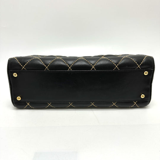 CHANEL Handbag Calfskin black CC COCO Mark Wild stitch Women Used Authentic