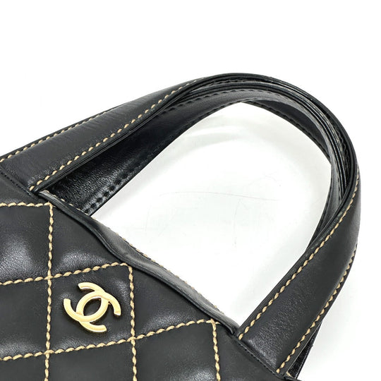 CHANEL Handbag Calfskin black CC COCO Mark Wild stitch Women Used Authentic