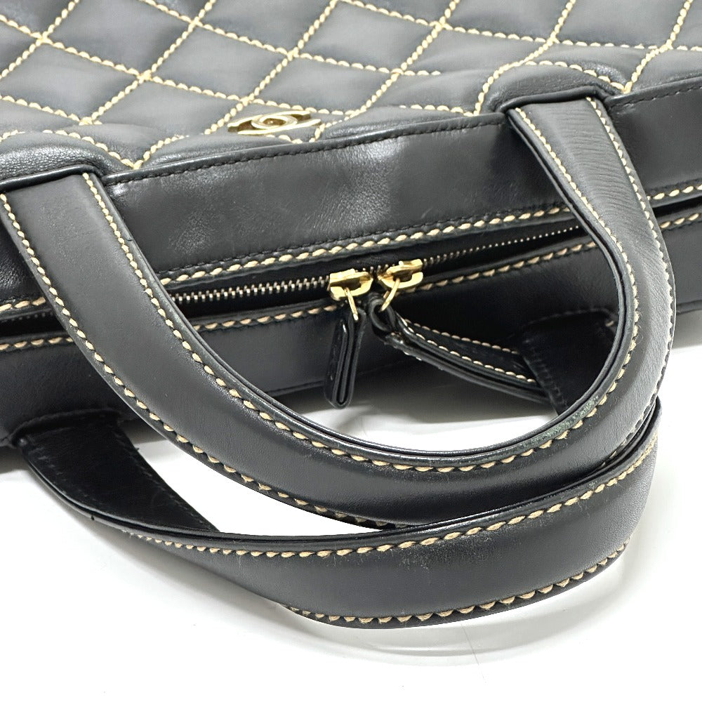 CHANEL Handbag Calfskin black CC COCO Mark Wild stitch Women Used Authentic