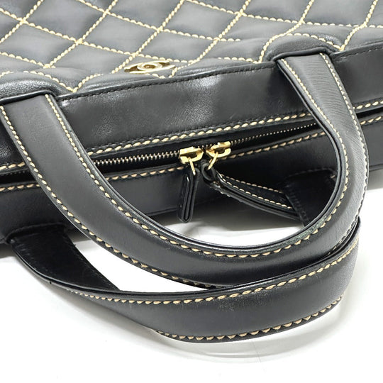 CHANEL Handbag Calfskin black CC COCO Mark Wild stitch Women Used Authentic