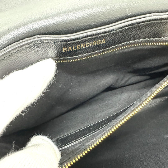 BALENCIAGA Shoulder Bag 580161 Nylon / leather black logo SHIFT BAG M Women Used Authentic