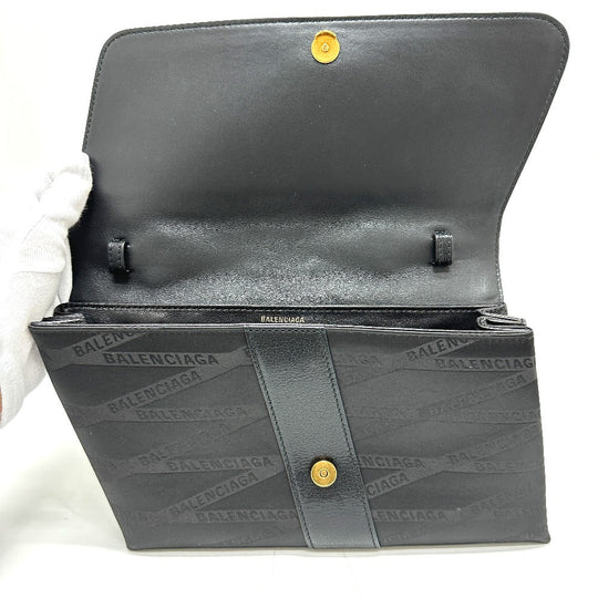 BALENCIAGA Shoulder Bag 580161 Nylon / leather black logo SHIFT BAG M Women Used Authentic