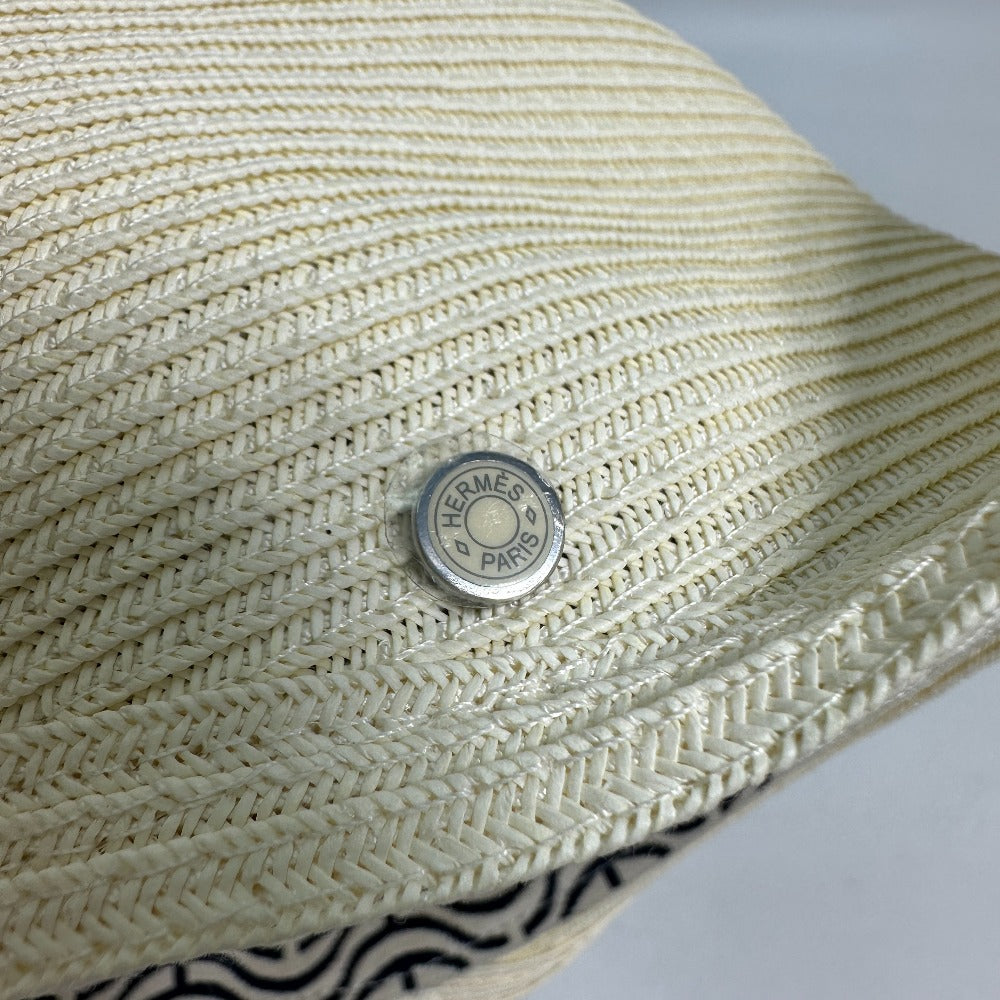 HERMES cap polyester Ivory hat cap serie emma straw cap 57