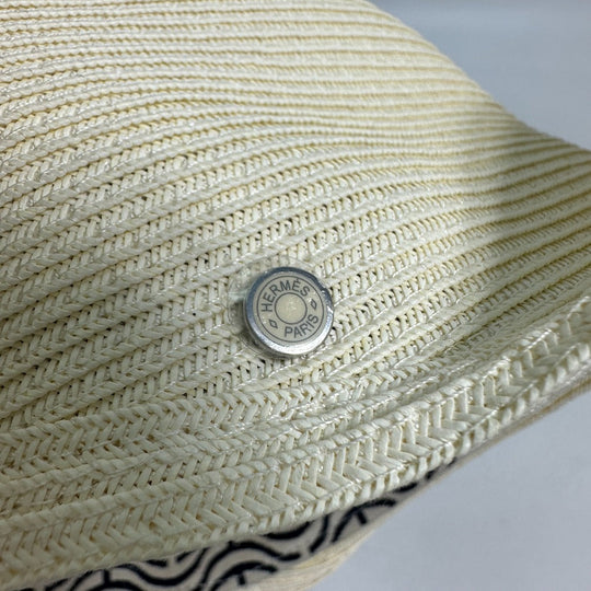 HERMES cap polyester Ivory hat cap serie emma straw cap 57
