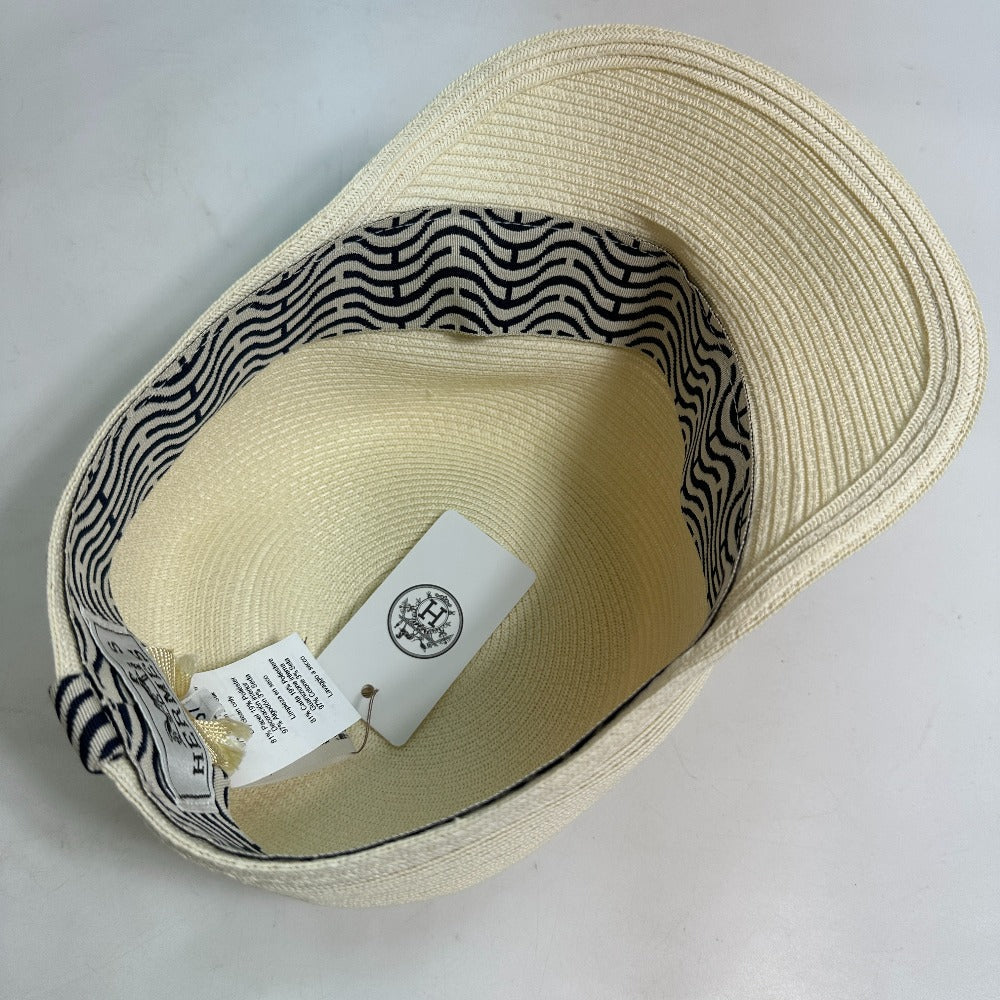 HERMES cap polyester Ivory hat cap serie emma straw cap 57