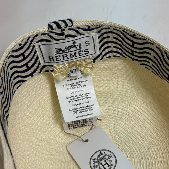 HERMES cap polyester Ivory hat cap serie emma straw cap 57