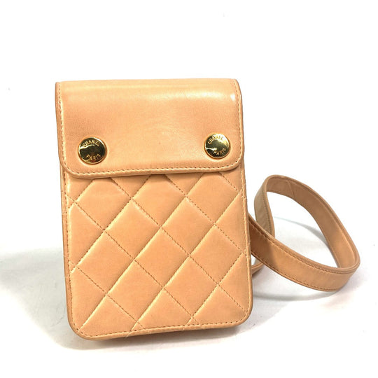 CHANEL Shoulder Bag lambskin Pink type neck pouch smartphone pouch Matelasse Pouch Quilting Women Used Authentic